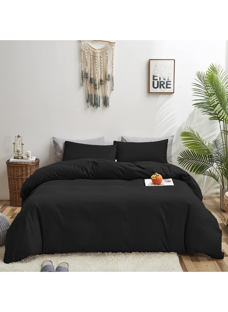 KAREVER KAREVER Black Comforter Queen Fluffy Bedding Set Solid Dark Color Soft Durable Queen Blanket Women 3 Pieces Breathable Lightweight Black Comforter Set Queen Size 