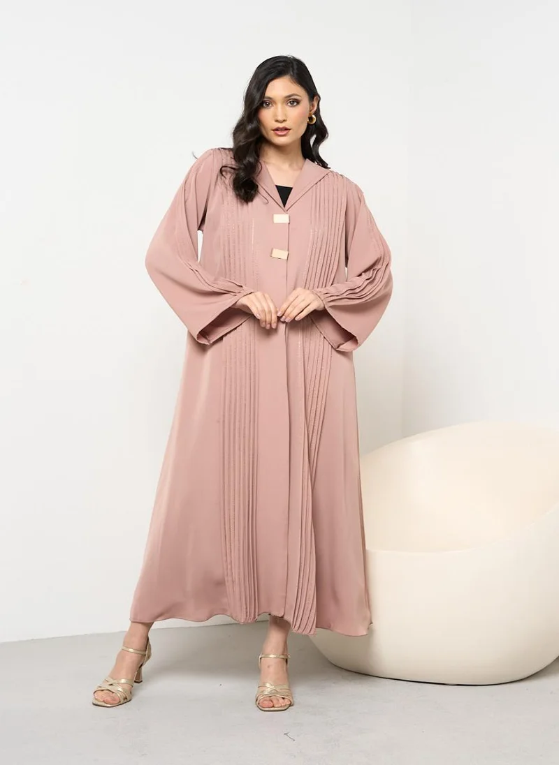 كوتور لابس Taupe Pleated Abaya with Sheila