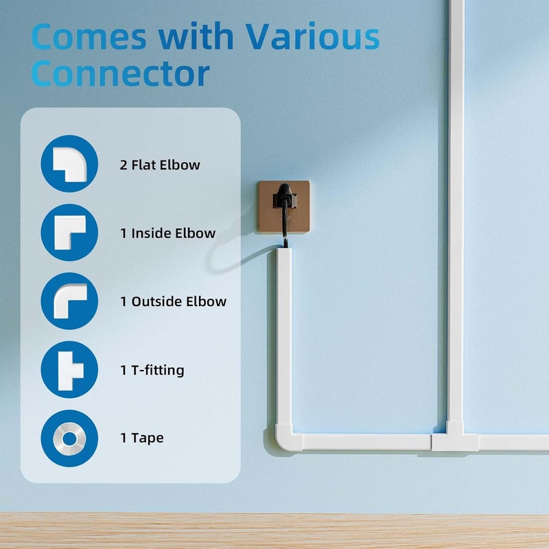 Yecaye 142in Wall Cord Hider for 2-3 Cords, On-Wall Cord Cover Channel, Cable Concealer, Cable Cover Cords Management for Home Office, W0.94in H0.47in, White - Image 3