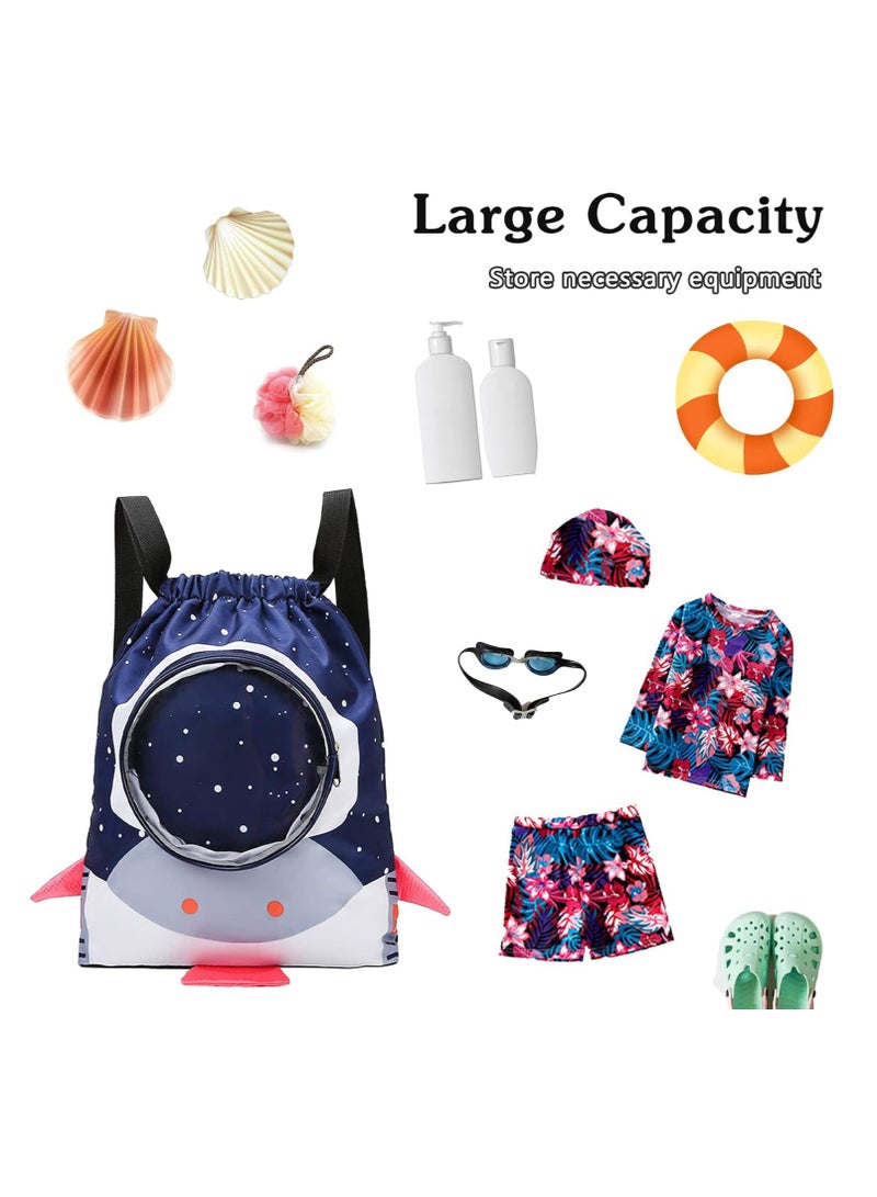 New Children's Swimming Bag Wet and Dry Separation Washing Bag Double Shoulder Cute Cartoon Beach Bag Waterproof Storage Bag (Dark Blue) - Image 2