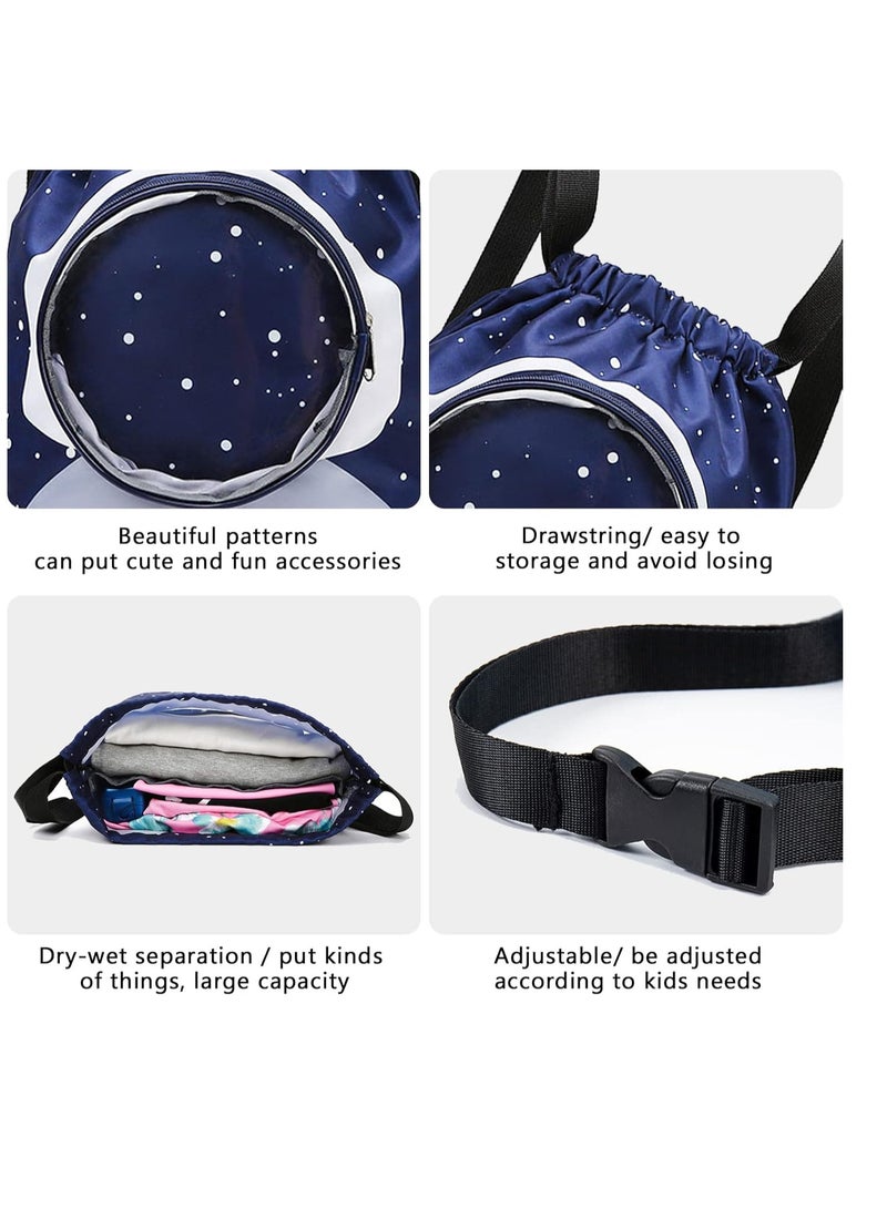 New Children's Swimming Bag Wet and Dry Separation Washing Bag Double Shoulder Cute Cartoon Beach Bag Waterproof Storage Bag (Dark Blue) - Image 4