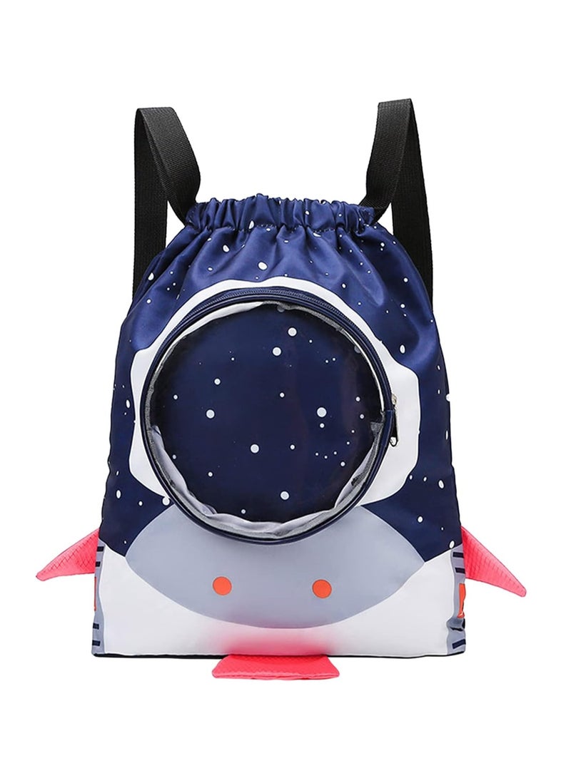 New Children's Swimming Bag Wet and Dry Separation Washing Bag Double Shoulder Cute Cartoon Beach Bag Waterproof Storage Bag (Dark Blue) - Image 1