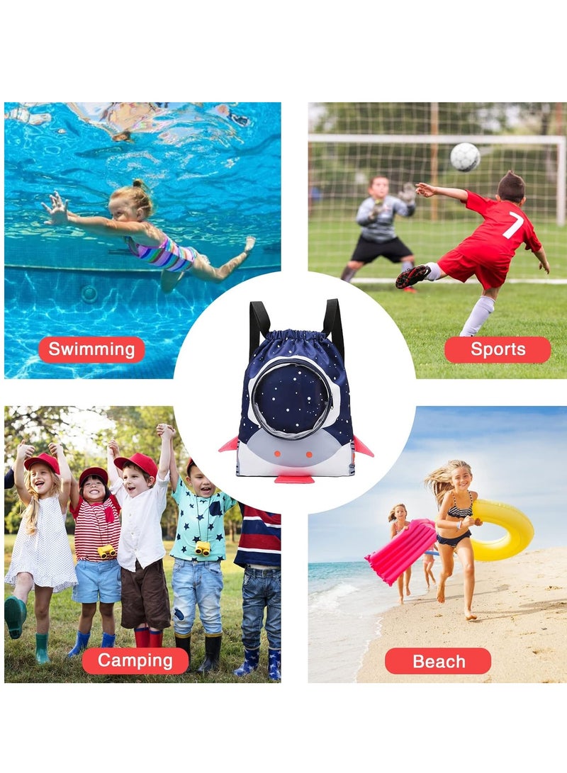 New Children's Swimming Bag Wet and Dry Separation Washing Bag Double Shoulder Cute Cartoon Beach Bag Waterproof Storage Bag (Dark Blue) - Image 3