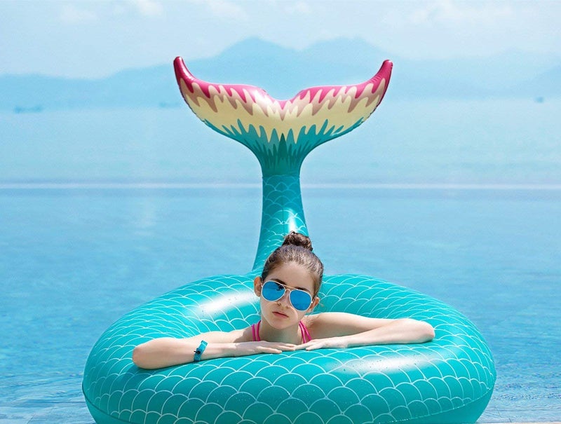 Jasonwell Giant Inflatable Mermaid Tail Pool Float with Fast Valves Summer Beach Swimming Pool Party Lounge Raft Decorations Toys for Adults Kids (Green) - Image 2
