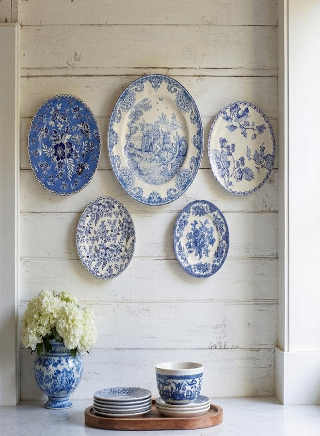 Yiyiring 5 Pcs Holland Wall Sculpture Plates for Wall Ceramic Vintage Blue and White Plates Set Christmas Vintage Dinnerware Set Dining Gifts Display Home Bedroom Office Art Ornament (Flowers) - Image 4