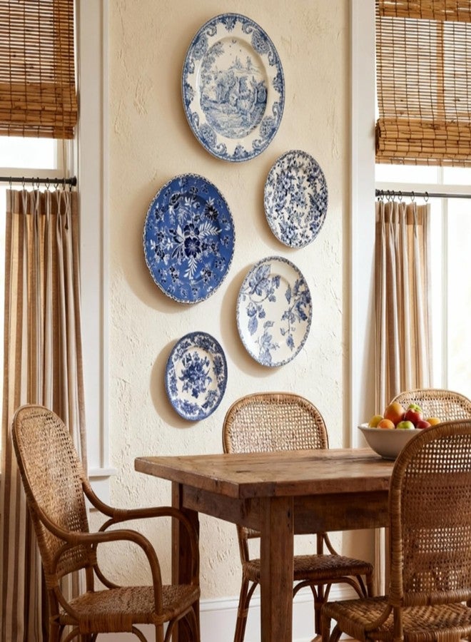 Yiyiring 5 Pcs Holland Wall Sculpture Plates for Wall Ceramic Vintage Blue and White Plates Set Christmas Vintage Dinnerware Set Dining Gifts Display Home Bedroom Office Art Ornament (Flowers) - Image 5