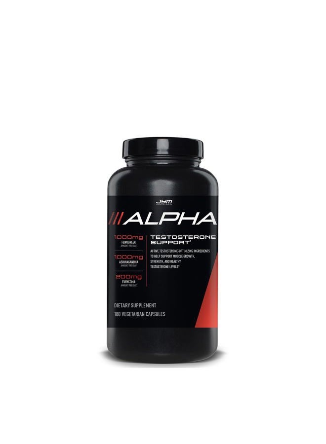 JYM Supplement Science Alpha JYM Testosterone Support | Male Vitality, Hormone Optimization, Ashwagandha, Fenugreek, Eurycoma, Damiana, Quercetin, DIM | JYM Supplemental Science | 180 Vegetarian Capsules  - Image 1