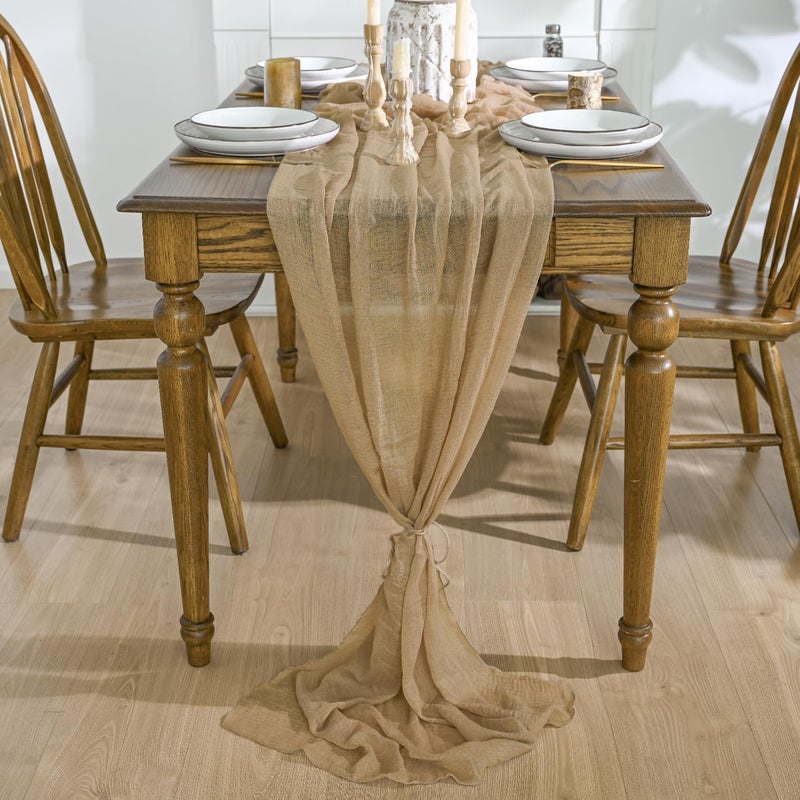 Artoid Mode Boho Sand Gauze Wedding Cheesecloth Table Runner, 30x120 Inch Seasonal Fabric Kitchen Dining Holiday Table Decor for Home Party - Image 2