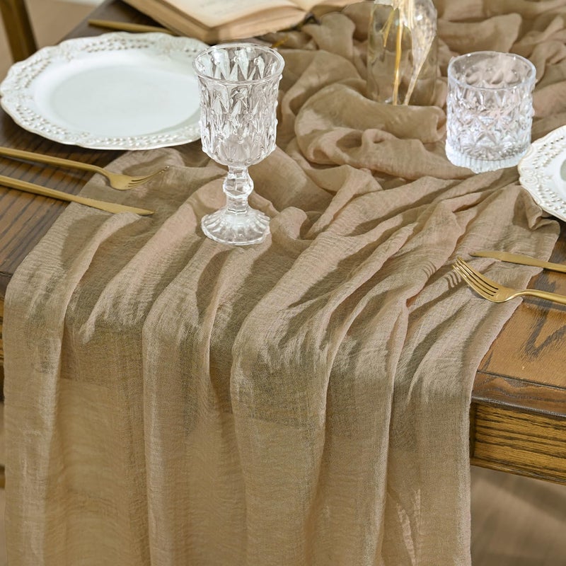 Artoid Mode Boho Sand Gauze Wedding Cheesecloth Table Runner, 30x120 Inch Seasonal Fabric Kitchen Dining Holiday Table Decor for Home Party - Image 1