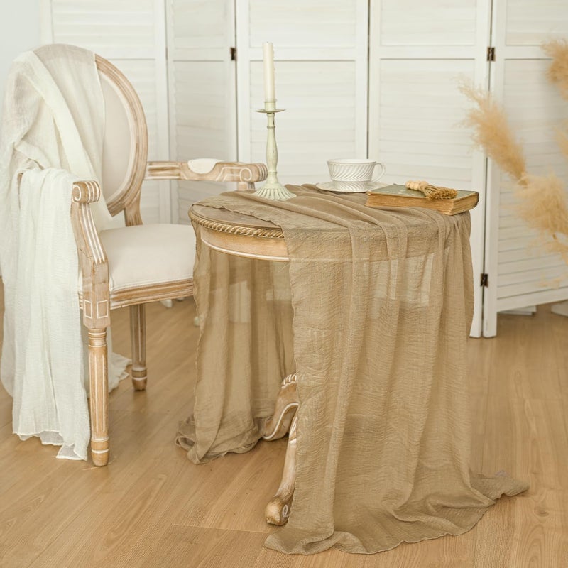 Artoid Mode Boho Sand Gauze Wedding Cheesecloth Table Runner, 30x120 Inch Seasonal Fabric Kitchen Dining Holiday Table Decor for Home Party - Image 4