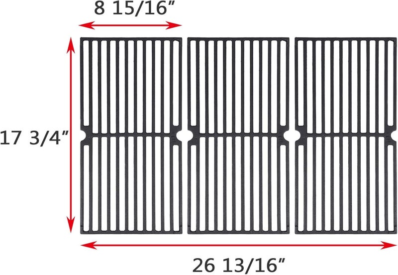 GGC بديل شبكات الشواء لطرازات Brinkmann 810-8410-F، 810-2410-S، 810-2511-S، 810-2512-S، 810-8411-5، 810-9415-W وغيرها، مصنوعة من حديد الصب مطلي بالبورسلين (أبعاد: 17 3/4" × 8 15/16") (مجموعة من 3 قطع) - Image 2