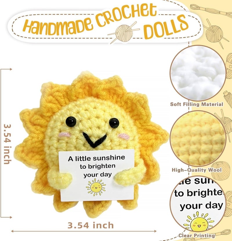 Happy Threads Little Sunshine Plush with Inspirational Message Card, Handmade Crochet Emotional Support Keepsake, Cute Desk & Shelf Décor, Cheer-Up Gift for Friends, Kids & Family - Image 4