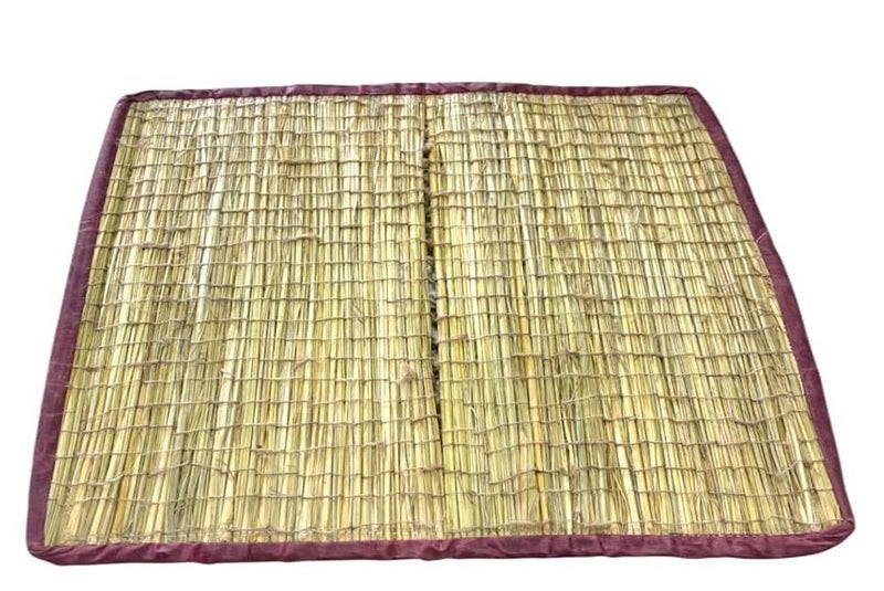 Achleshwar Natural Kusha Grass Aasan for Puja,Mandir, Yoga, Meditation, Pranayam, Natural Foldable Pooja Sitting Chatai, Multi Purpose Traditional Floor Mat Aasan Size 22 x24 inch daab aasan - Image 1