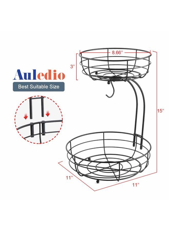 Auledio 2-Tier Countertop Fruit Vegetables Basket Bowl Storage With Banana Hanger, Black - Image 5