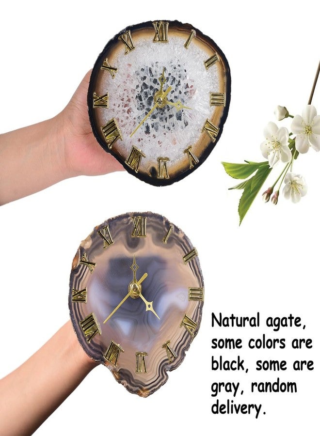 JIC Gem Natural Agate Slice Clock Natural Black/Gray with Base,Agate Clock,Decorative Clock - Image 2