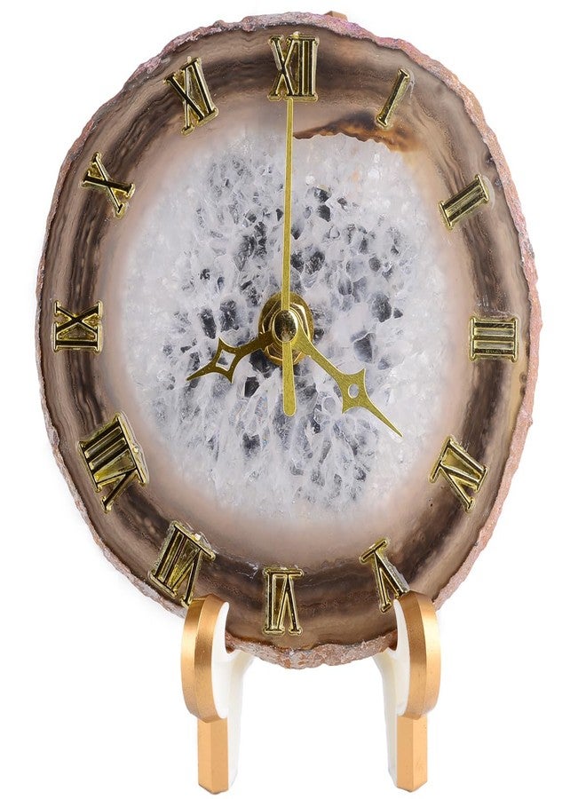 JIC Gem Natural Agate Slice Clock Natural Black/Gray with Base,Agate Clock,Decorative Clock - Image 1
