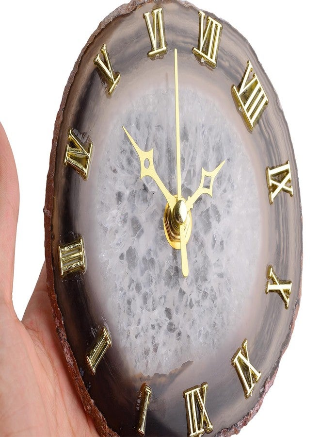 JIC Gem Natural Agate Slice Clock Natural Black/Gray with Base,Agate Clock,Decorative Clock - Image 5