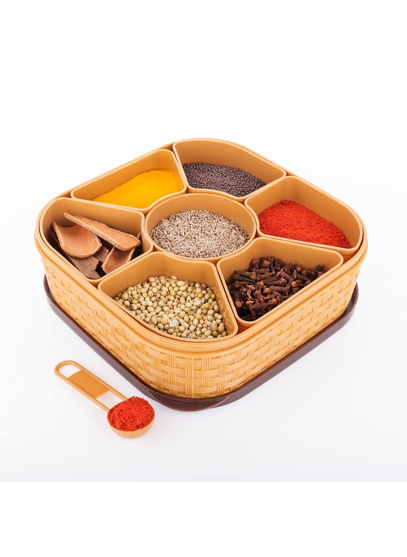 Primelife Primelife Plastic 2 Pcs Masala Rangoli Box Dabba for Keeping Spices Spice Box for Kitchen Masala Container Plastic Wooden Style 7 Sections MB 2  - Image 4