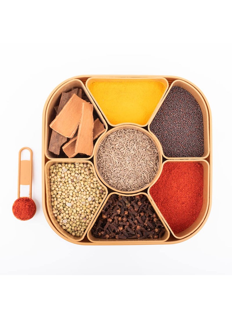 Primelife Primelife Plastic 2 Pcs Masala Rangoli Box Dabba for Keeping Spices Spice Box for Kitchen Masala Container Plastic Wooden Style 7 Sections MB 2  - Image 2