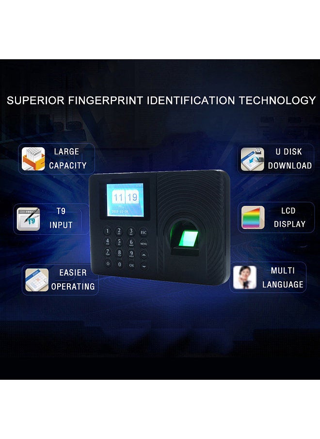 Generic - Intelligent Biometric Fingerprint Password Attendance Machine Employee Checking-in Recorder 2.4 inch TFT LCD Screen DC 5V Time Attendance Clock - Image 1