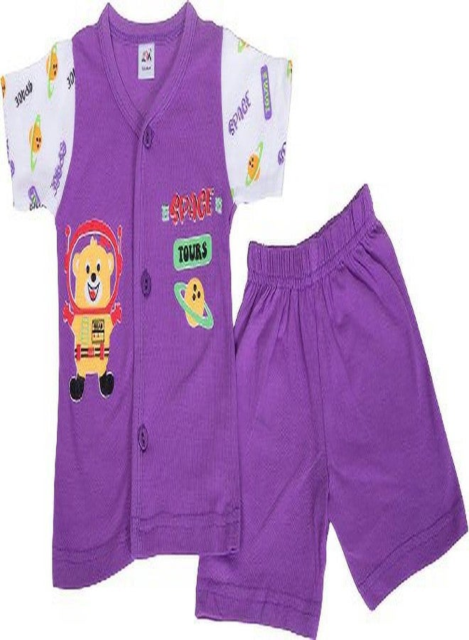 Shera Regular Fit Pure Cotton Skin Friendly T-Shirt Combo for Baby 12-18 M(Combo of Sleeveless & Half Sleeve in Purple Color) - Image 3