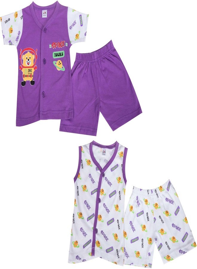 Shera Regular Fit Pure Cotton Skin Friendly T-Shirt Combo for Baby 12-18 M(Combo of Sleeveless & Half Sleeve in Purple Color) - Image 1
