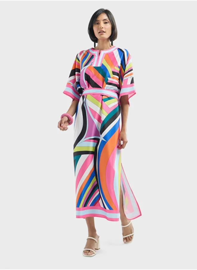 FAV Printed Tie-Up Kaftan Dress