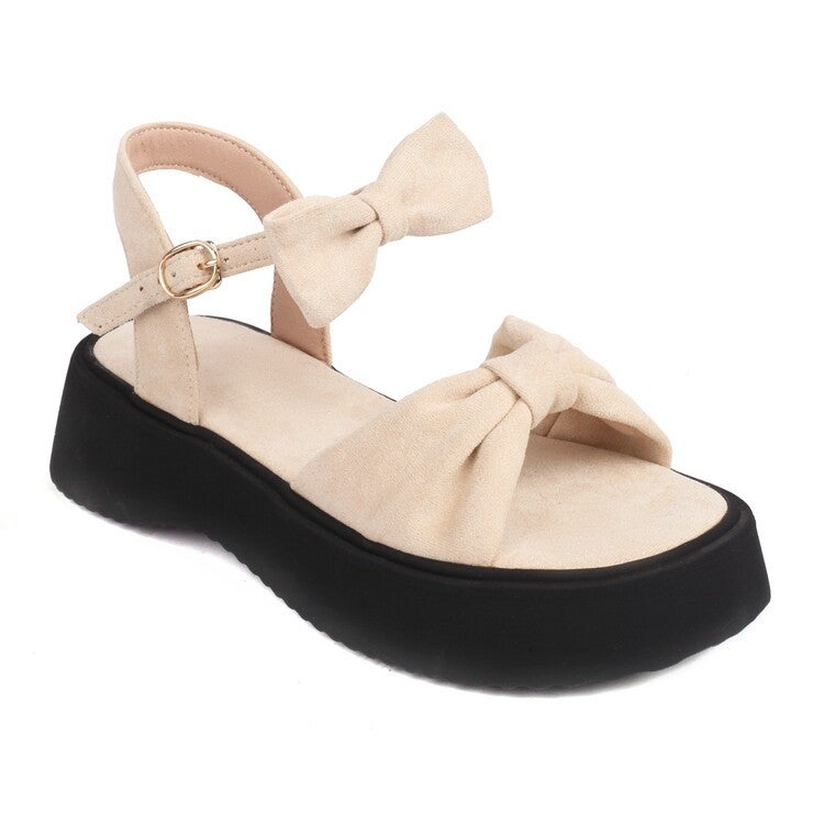 2023 Single Frosted Bow Sweet Thick-Soled Sandals Buckle Wide-Soled 35-46 Large Size Shoes Batch - Image 5