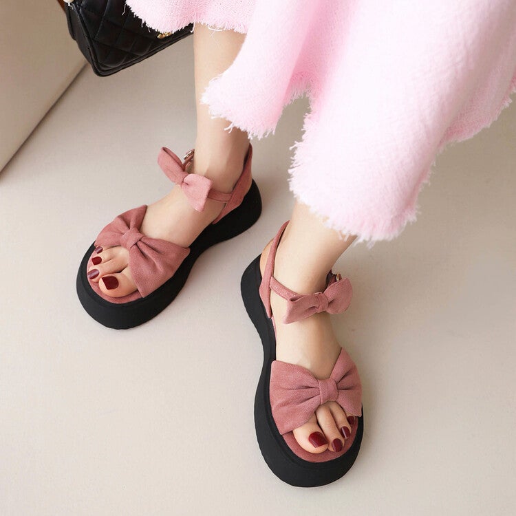 2023 Single Frosted Bow Sweet Thick-Soled Sandals Buckle Wide-Soled 35-46 Large Size Shoes Batch - Image 4