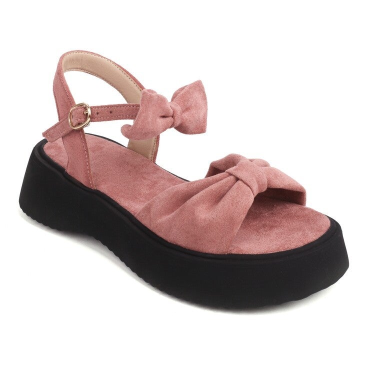 2023 Single Frosted Bow Sweet Thick-Soled Sandals Buckle Wide-Soled 35-46 Large Size Shoes Batch - Image 1