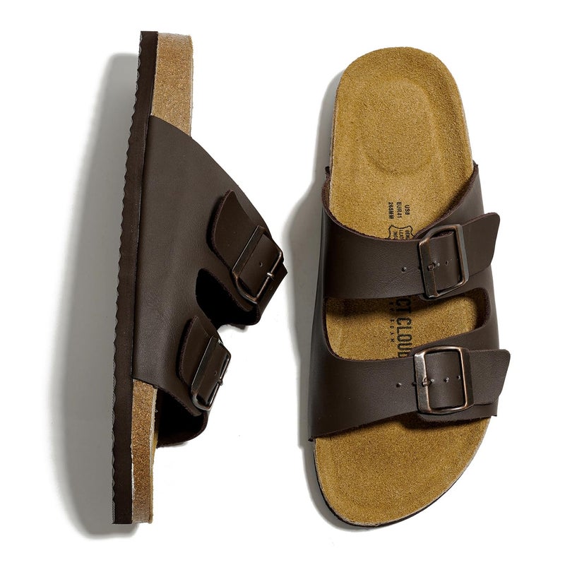 Project Cloud Genuine Leather Mens Sandals with Memory Foam Natural Cork Footbed Slides for Men Footwear - Non-Slip Double-Strap Buckle Summer Sandals (Arizona,BRWNLEA,10) - Image 5