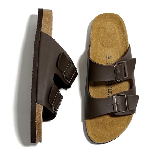 Project Cloud Genuine Leather Mens Sandals with Memory Foam Natural Cork Footbed Slides for Men Footwear - Non-Slip Double-Strap Buckle Summer Sandals (Arizona,BRWNLEA,10) - Image 1