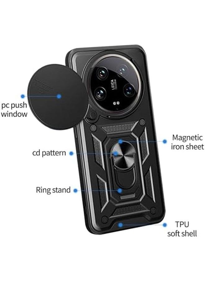 إيروريكس 1 قطعة بالإضافة إلى قطعتين متوافقتين مع جراب Xiaomi 14 Ultra وواقي شاشة من الزجاج المقوى بحلقة 360 درجة وغطاء كاميرا منزلق مقاوم للصدمات بدرجة عسكرية واقٍ شديد التحمل باللون الأسود  - Image 3