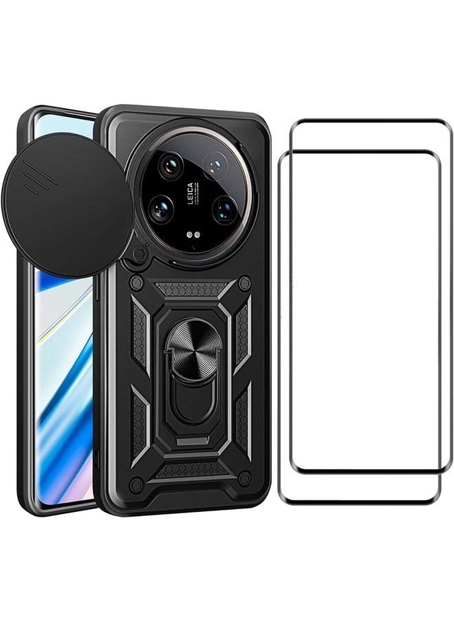 إيروريكس 1 قطعة بالإضافة إلى قطعتين متوافقتين مع جراب Xiaomi 14 Ultra وواقي شاشة من الزجاج المقوى بحلقة 360 درجة وغطاء كاميرا منزلق مقاوم للصدمات بدرجة عسكرية واقٍ شديد التحمل باللون الأسود  - Image 1