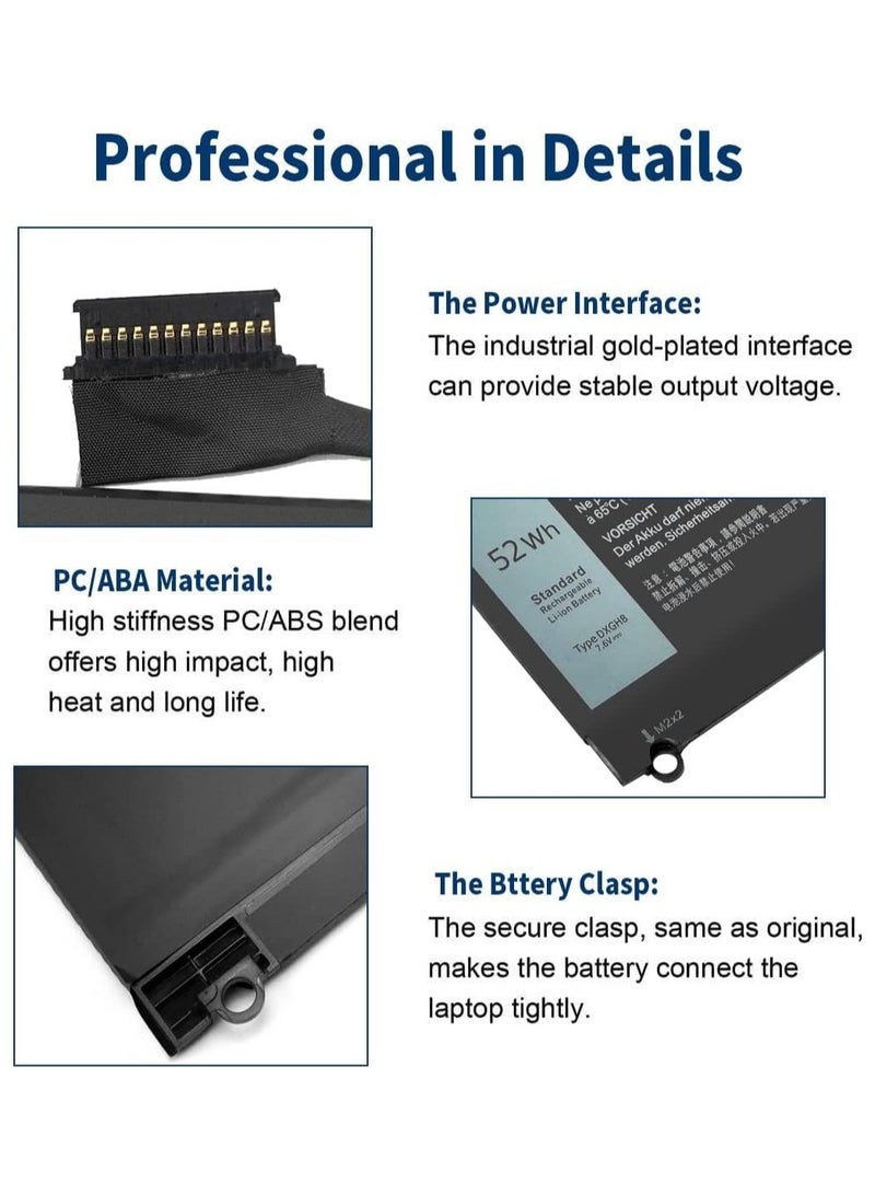 Max Power 52WH DXGH8 Laptop Battery Compatible with Dell XPS 13 7390 9370 9380 2019 Inspiron 13 7390 2-in-1 7391 2-in-1 5390 N5390 14 7490 Latitude 3301 E3301 E3311 H754V 0V48RM V48RM HK6N5 P113G001 7.6V 4-Cell - Image 3
