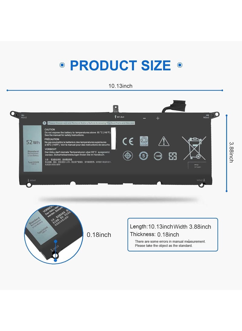 Max Power 52WH DXGH8 Laptop Battery Compatible with Dell XPS 13 7390 9370 9380 2019 Inspiron 13 7390 2-in-1 7391 2-in-1 5390 N5390 14 7490 Latitude 3301 E3301 E3311 H754V 0V48RM V48RM HK6N5 P113G001 7.6V 4-Cell - Image 2