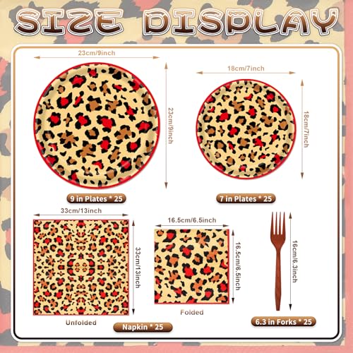 PhyLence 100 Pcs Leopard Print Tableware Party Supplies - Disposable Animal Print Dinnerware Set with Paper Plates,Napkins for Safari Theme,Jungle Birthday Party - Serves 25 - Image 2