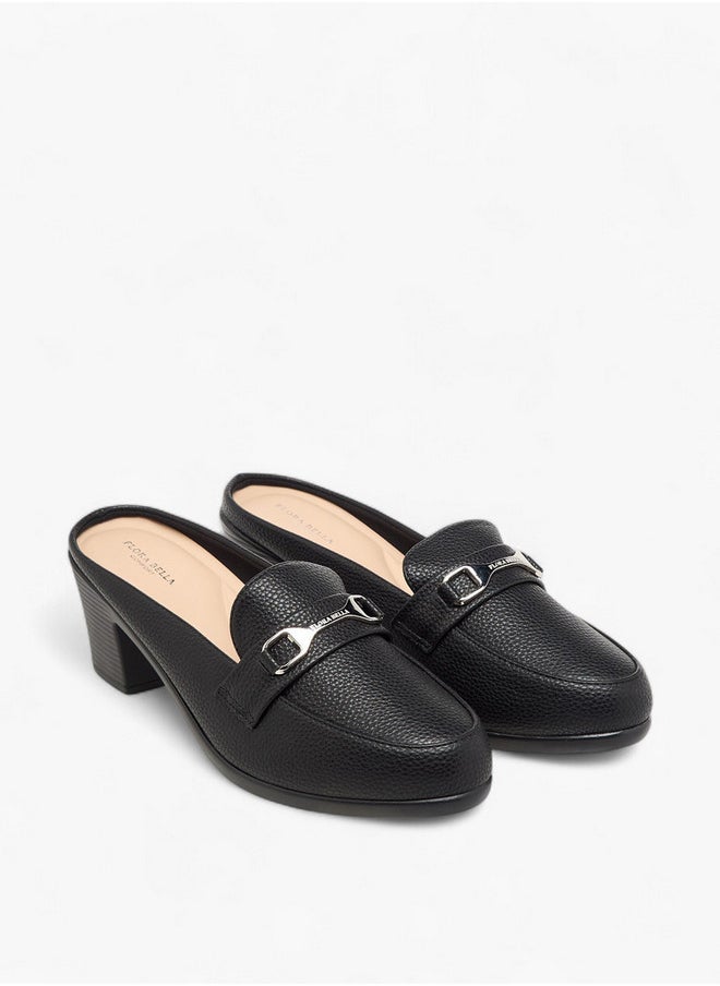 Flora Bella By Shoexpress Textured Slip-On Mules with Metal Accent and Block Heels  - Image 1