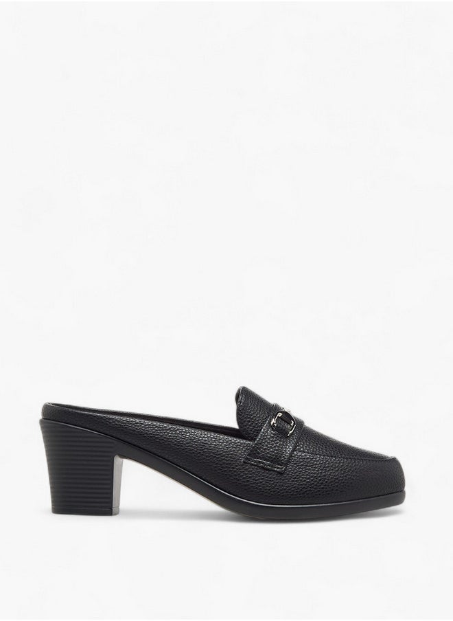 Flora Bella By Shoexpress Textured Slip-On Mules with Metal Accent and Block Heels  - Image 3