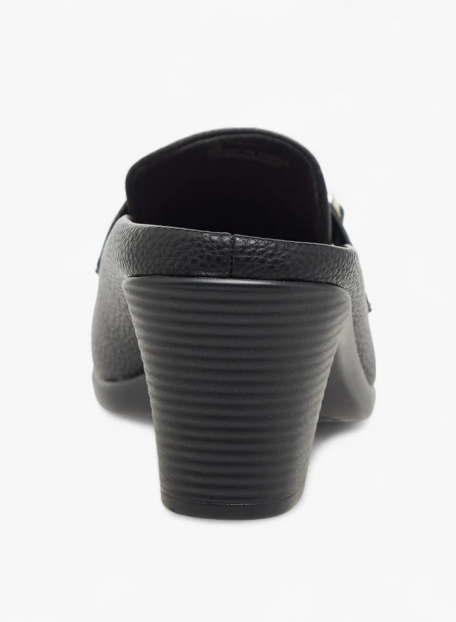 Flora Bella By Shoexpress Women's Textured Slip-On Mules with Metal Accent and Block Heels