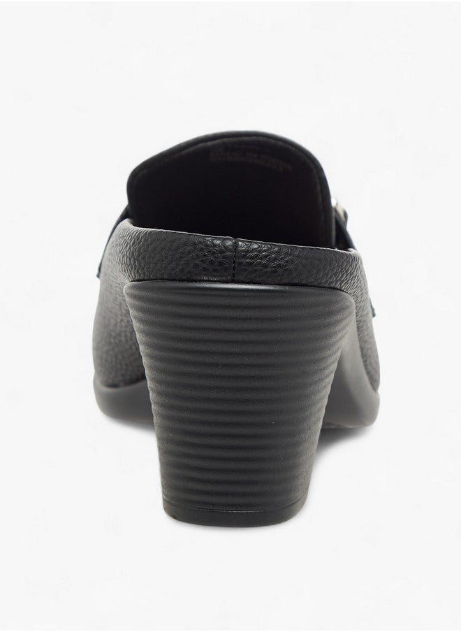 Flora Bella By Shoexpress Textured Slip-On Mules with Metal Accent and Block Heels  - Image 5