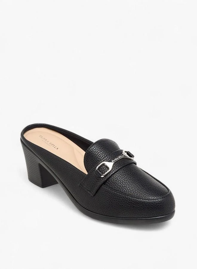 Flora Bella By Shoexpress Women's Textured Slip-On Mules with Metal Accent and Block Heels
