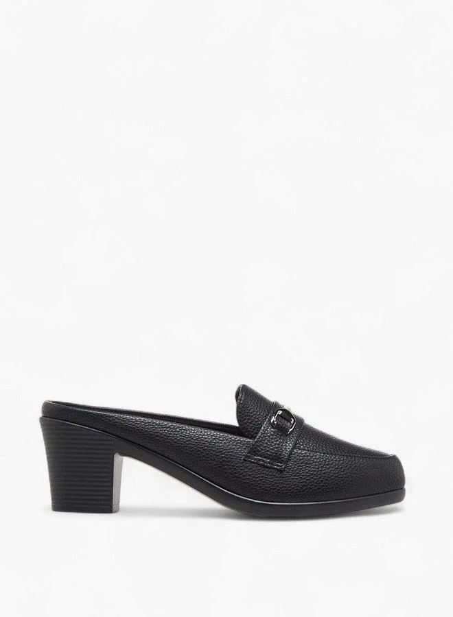 Flora Bella By Shoexpress Women's Textured Slip-On Mules with Metal Accent and Block Heels
