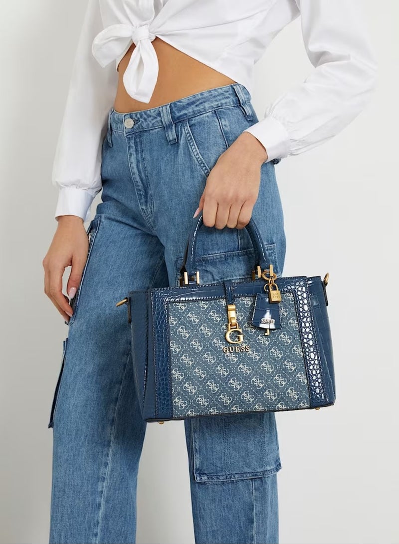 GUESS James Quattro Girlfriend Satchel Fashion Crossbody Bag Blue - Image 2