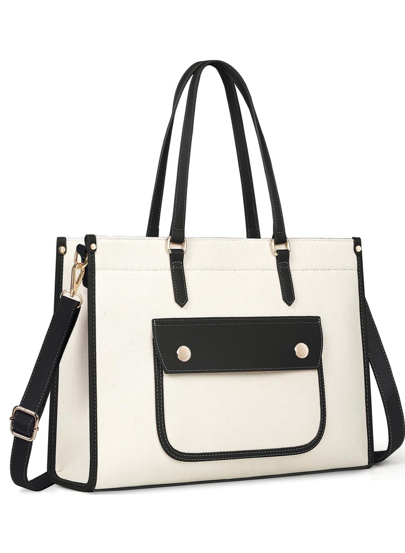erorex Laptop Bags for Women Canvas Tote Bags for Women 15.6 Inch Large Handbag Ladies Laptop Bags Work Bags Shoulder Bag for School Office Business Travel  - Image 1