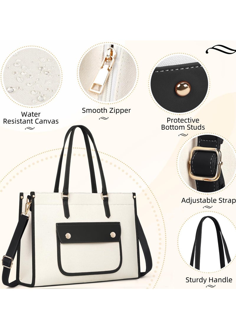 erorex Laptop Bags for Women Canvas Tote Bags for Women 15.6 Inch Large Handbag Ladies Laptop Bags Work Bags Shoulder Bag for School Office Business Travel  - Image 3