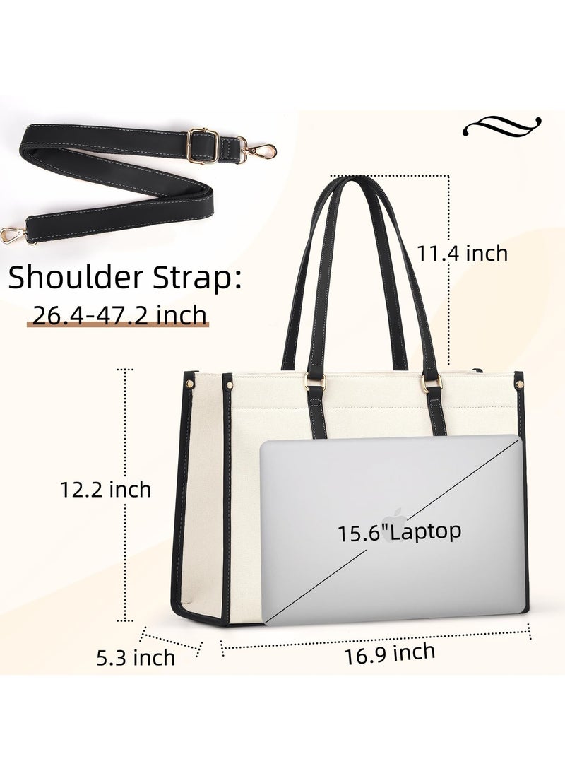 erorex Laptop Bags for Women Canvas Tote Bags for Women 15.6 Inch Large Handbag Ladies Laptop Bags Work Bags Shoulder Bag for School Office Business Travel  - Image 4