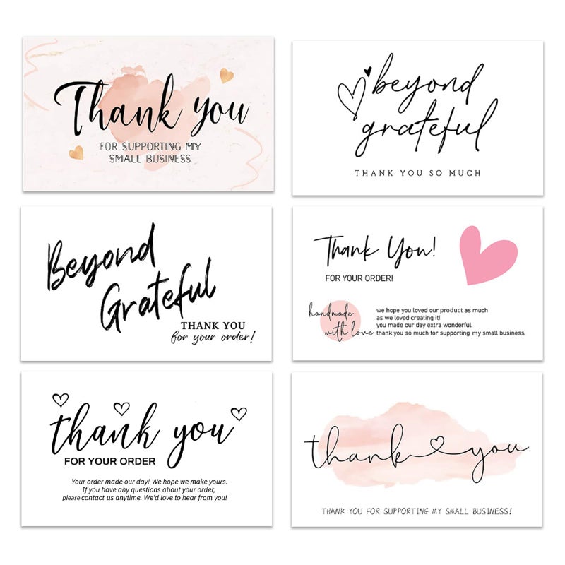 SCORYULE 300PCS Thank You For Supporting My Business Cards, 6 Styles-2" x 3.5" Small Customer Appreciation Card for Shop, Online Retailers, Business Supplies and Local Stores - Image 1