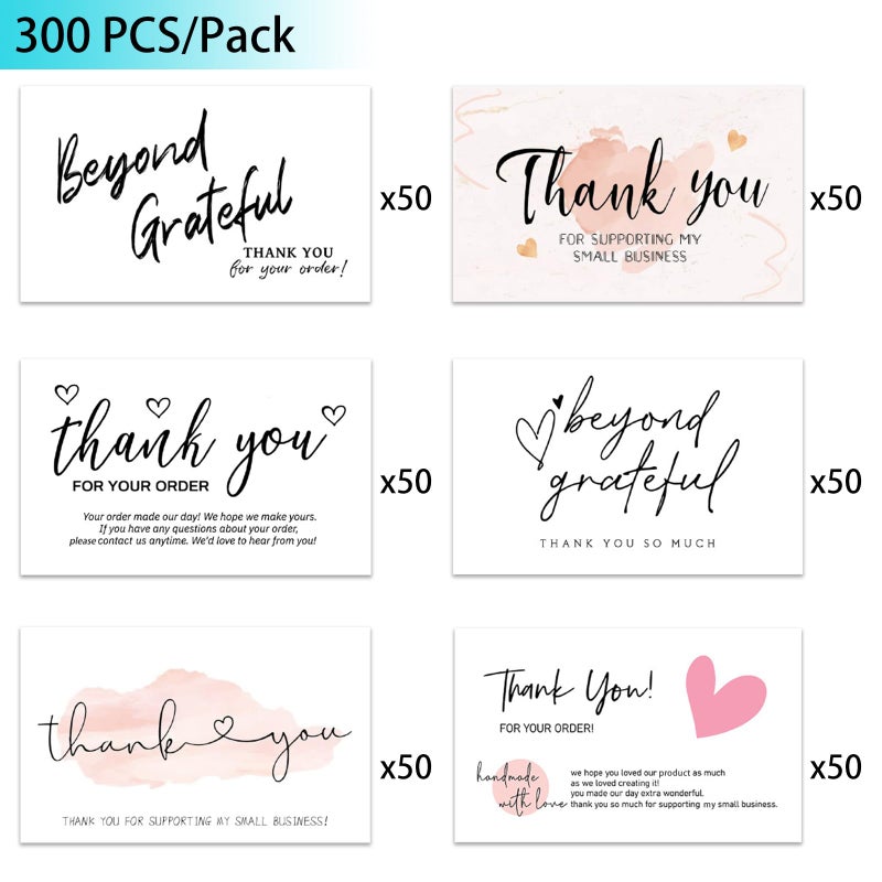 SCORYULE 300PCS Thank You For Supporting My Business Cards, 6 Styles-2" x 3.5" Small Customer Appreciation Card for Shop, Online Retailers, Business Supplies and Local Stores - Image 2