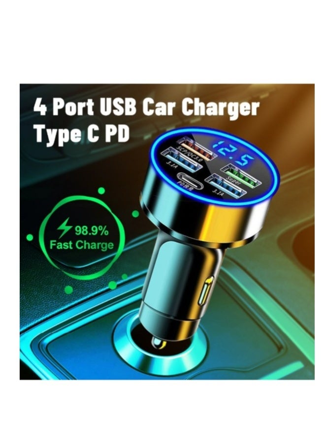 Loquat 5 Ports Car Charger PD 20W with Hole 80W 4 USB Super Fast Charge 66W USB Car Charger Fast Charge with LED Light Display Car Charger Adapter Black - Image 5